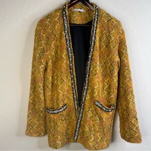 ZARA Woman Saffron/Multi Bouclé Cardigan Jacket Size M